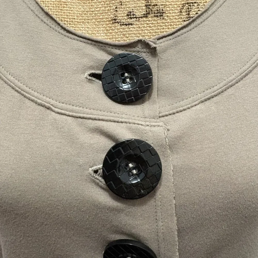 Neon Buddha Button Front Shirt Bell Sleeve Stretch Beige Taupe Lagenlook Size XS - Picture 2 of 4